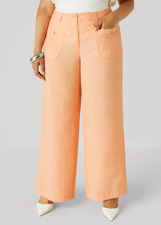 Patch Pocket Slub Wide Leg Pants
