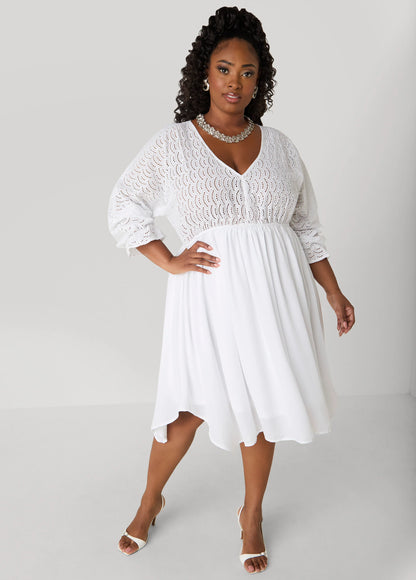 Eyelet And Crepe A Line Dress