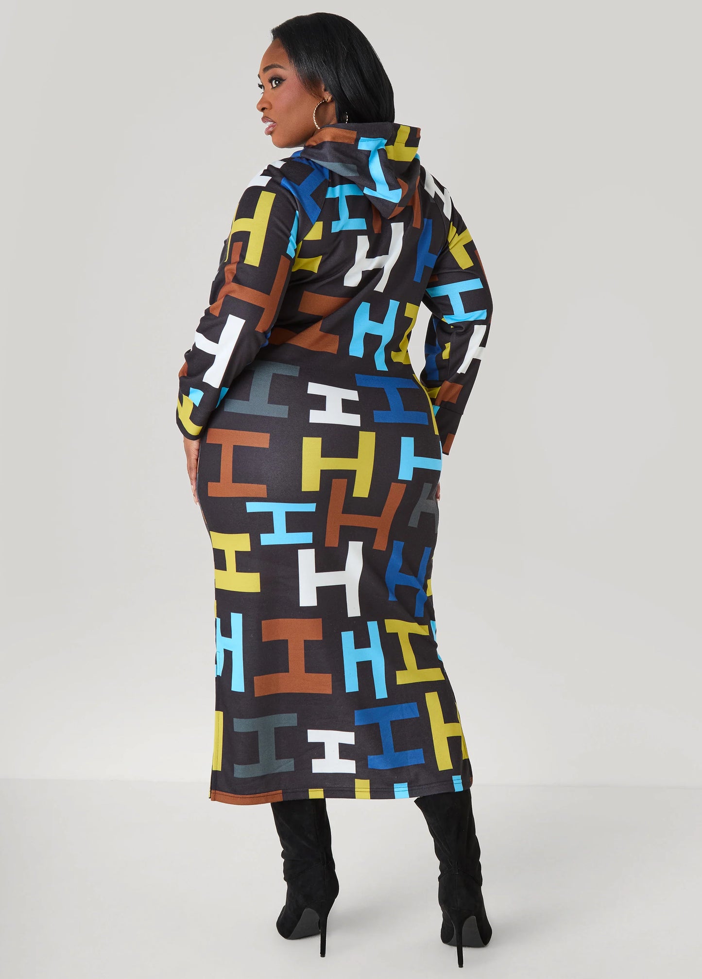 Geo Print Maxi Hoodie Dress