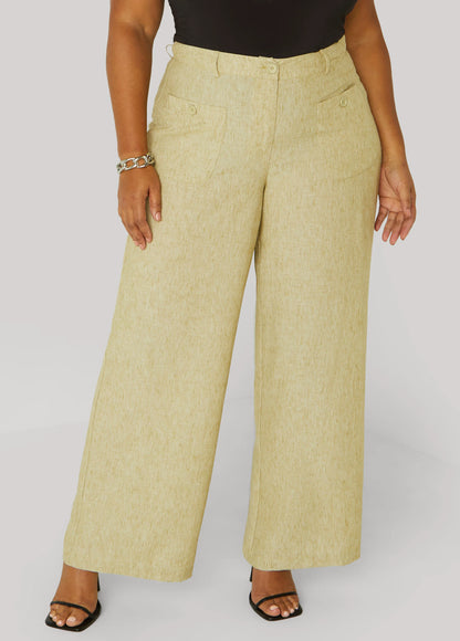 Patch Pocket Slub Wide Leg Pants