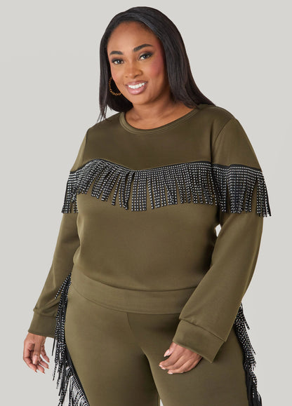 Studded Fringed Pullover