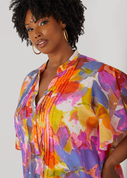 Pleated Watercolor Maxi Dress