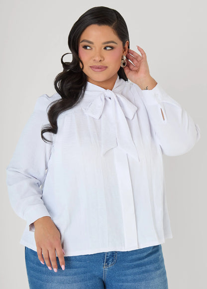 Pleated Tie Neck Shirt