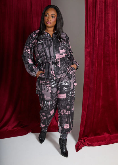 Newspaper Print Cargo Joggers