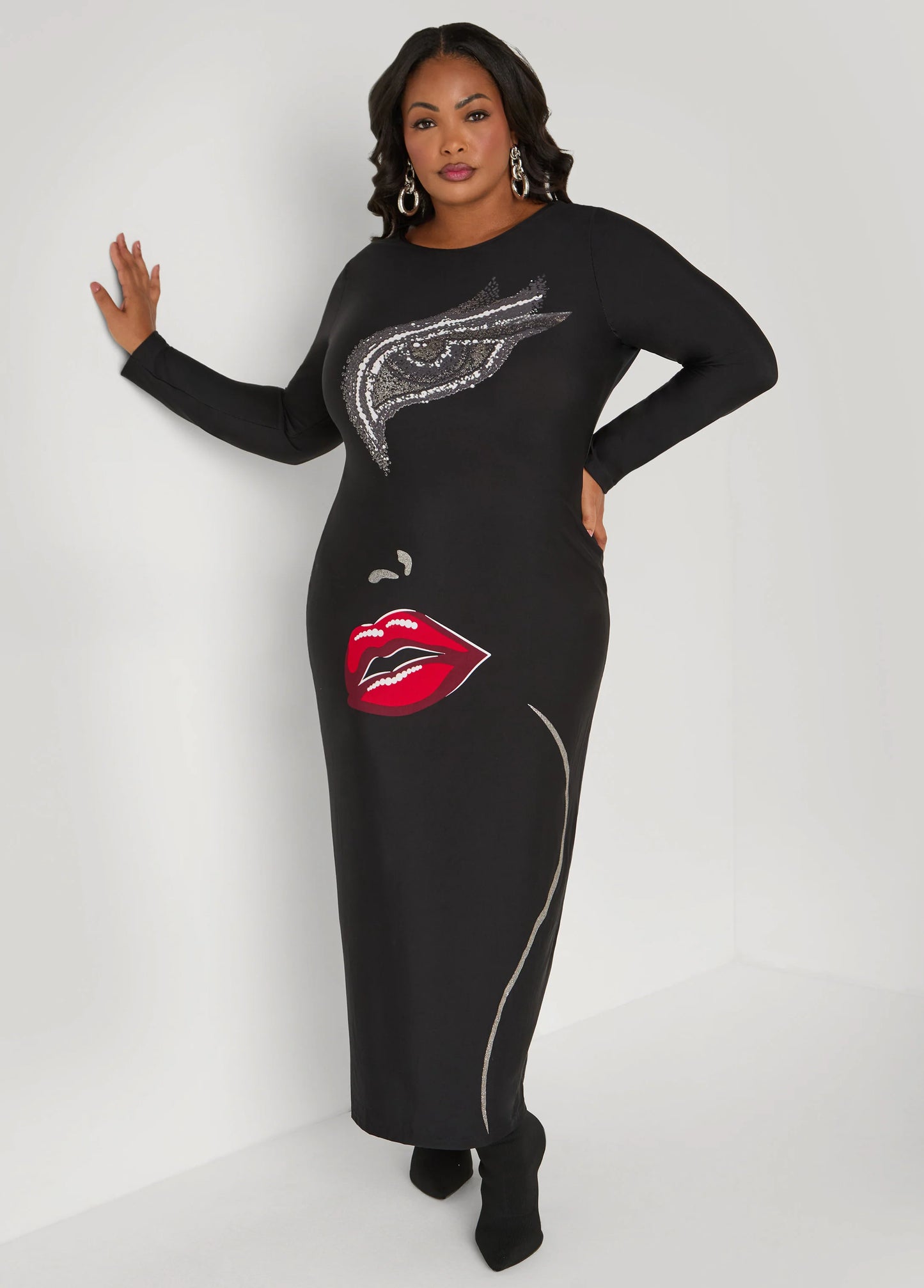 Glittered Face Graphic Maxi Dress