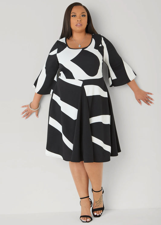 Printed Textured A Line Dress