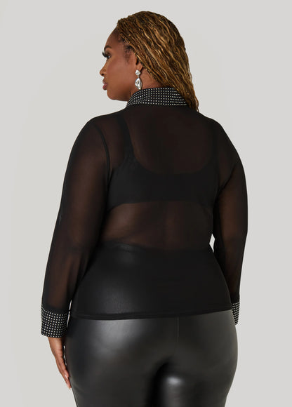 Crystal Embellished Mesh Shirt