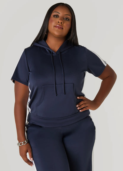 Hooded Stripe Trimmed Pullover