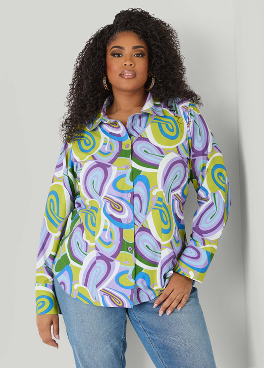 Swirl Print Collared Shirt