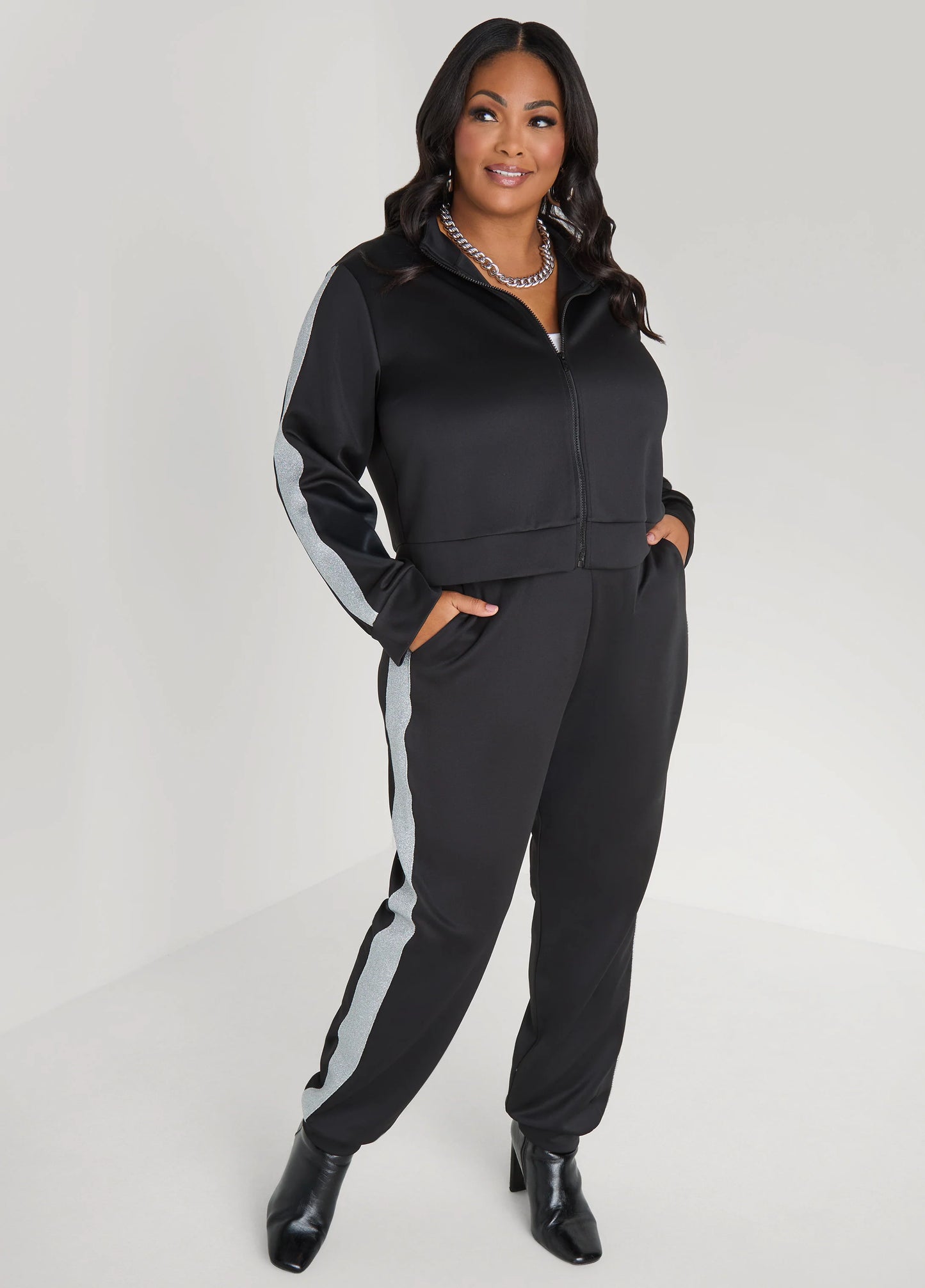 Metallic Paneled Track Jacket
