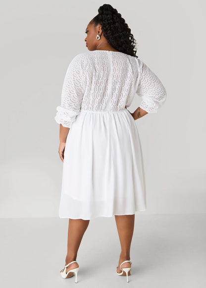 Eyelet And Crepe A Line Dress