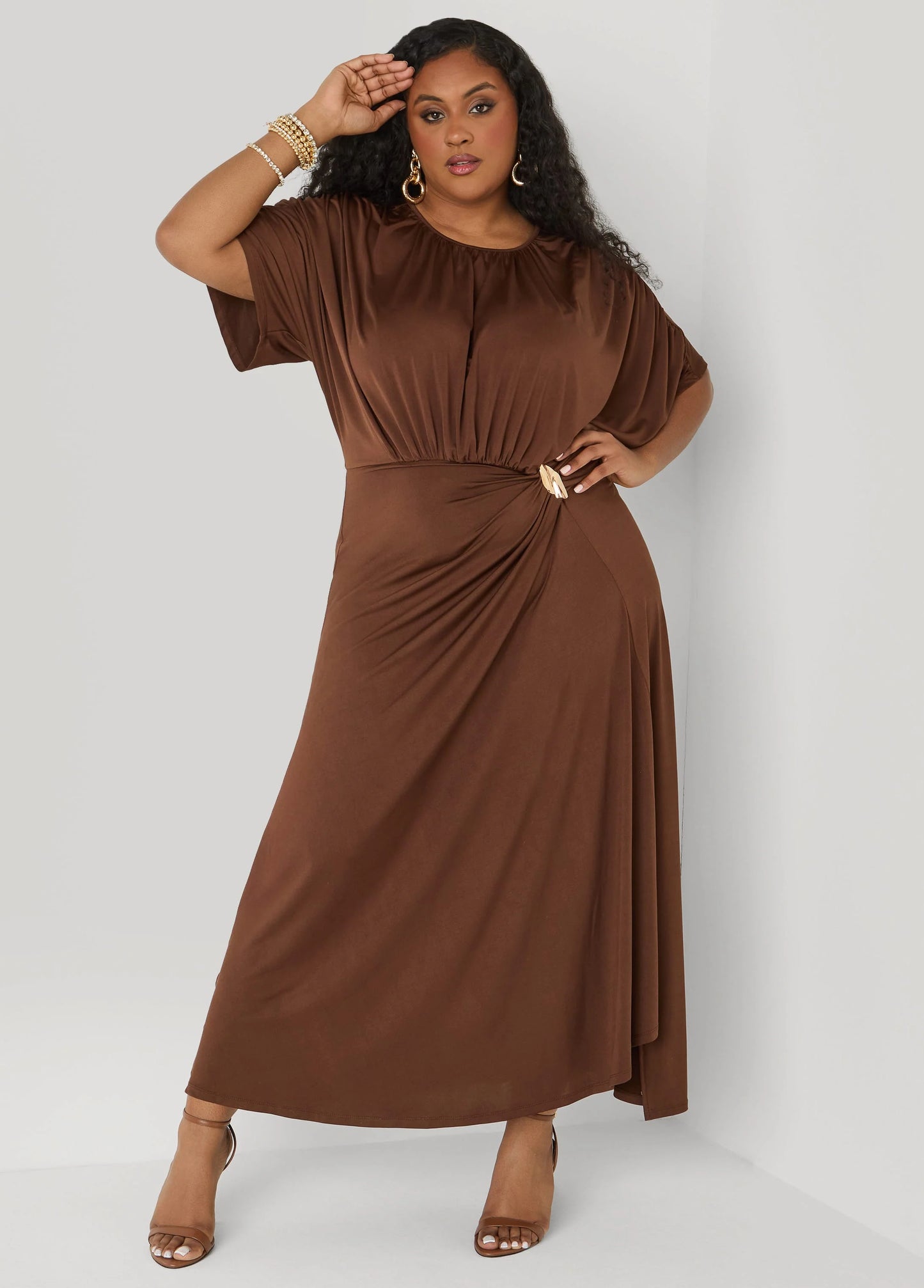 Embellished Gathered Maxi Dress
