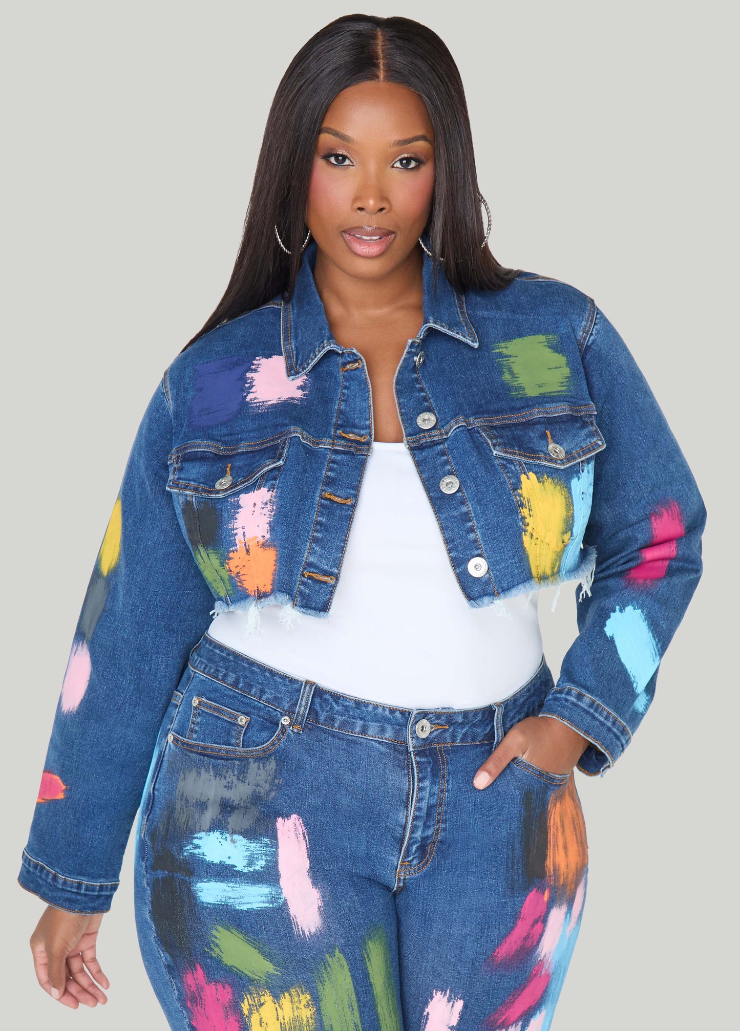 Cropped Painted Denim Jacket
