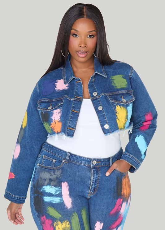 Cropped Painted Denim Jacket