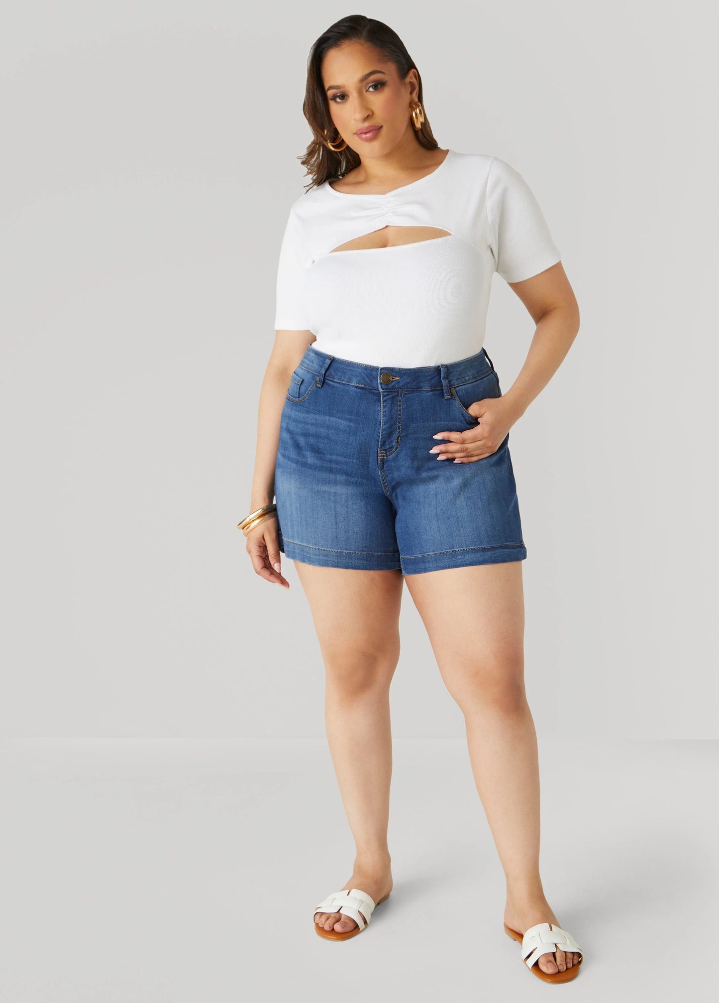 Mid Rise Denim Shorts