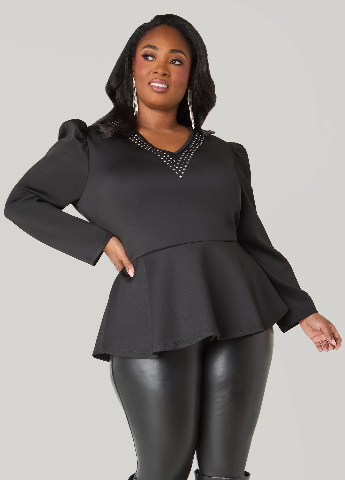 Stone Embellished Peplum Top