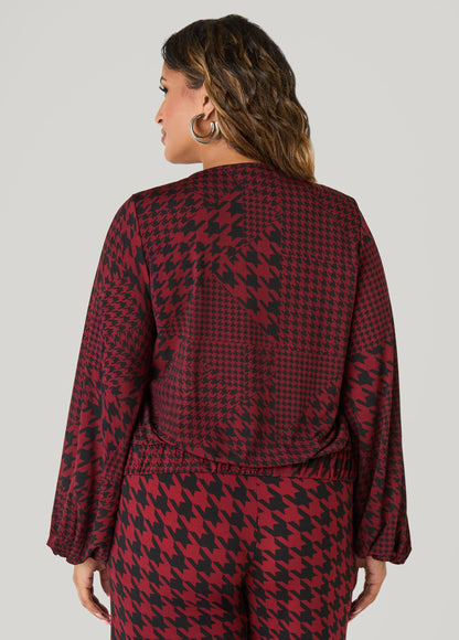 Houndstooth V Neck Top