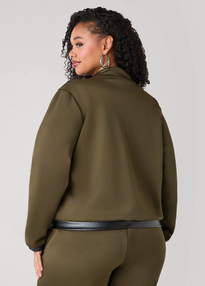 Faux Leather Paneled Track Jacket
