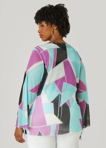 Tie Front Abstract Mesh Top