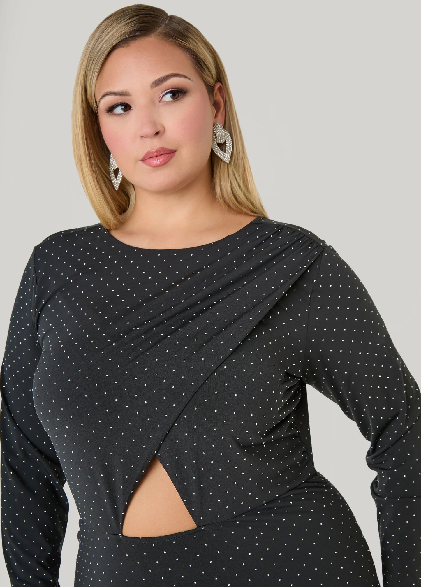 Studded Faux Wrap Bodycon Dress