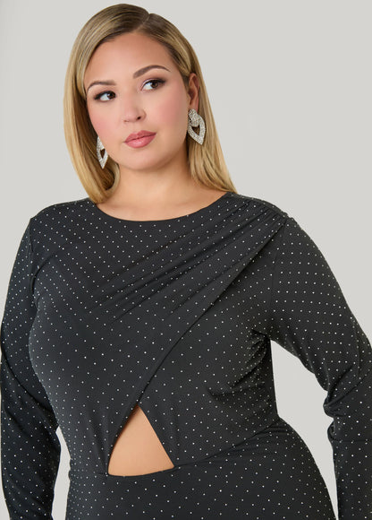 Studded Faux Wrap Bodycon Dress