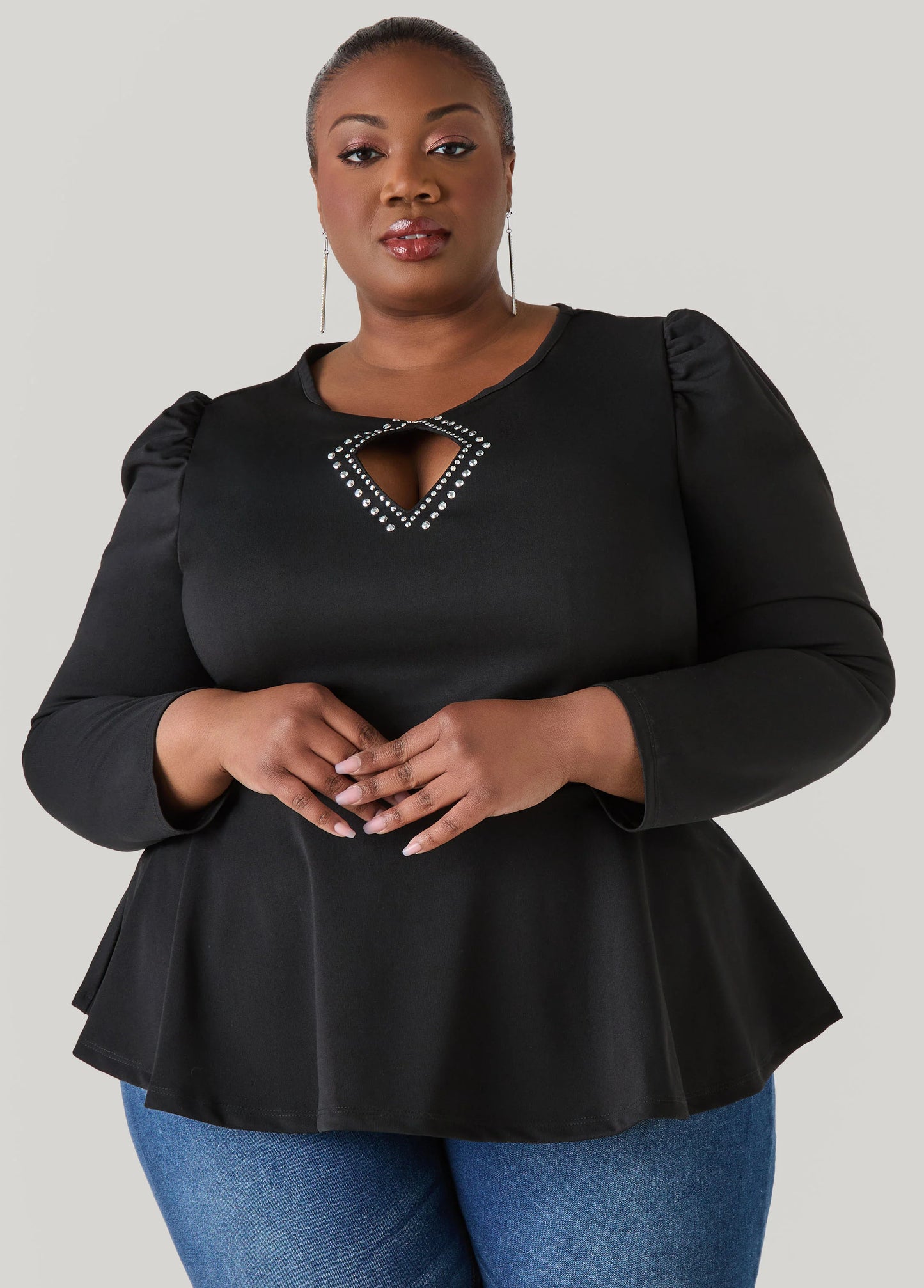 Cutout Embellished Peplum Top