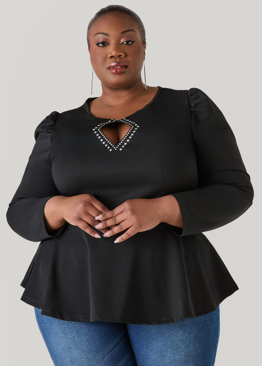 Cutout Embellished Peplum Top