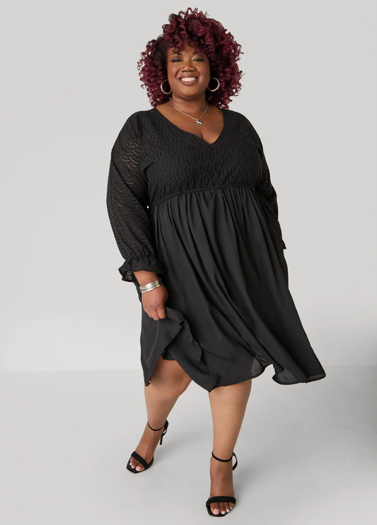Eyelet And Crepe A Line Dress