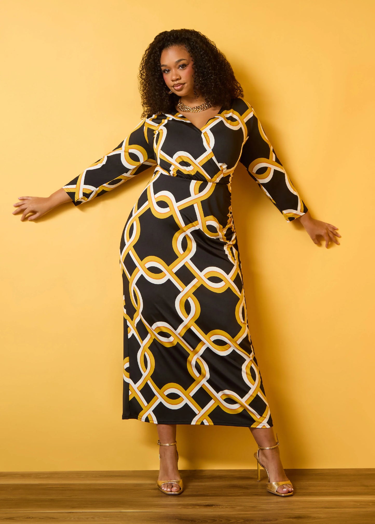 Chain Link Print Faux Wrap Dress