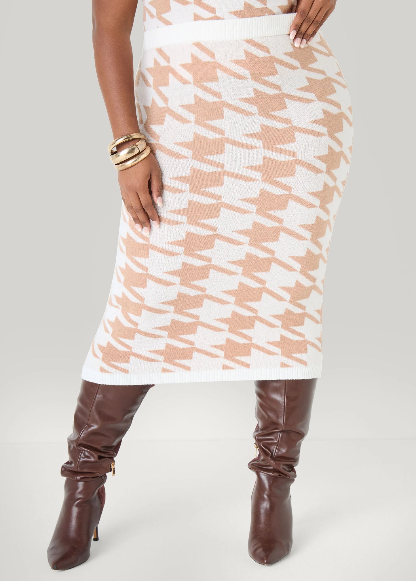 Houndstooth Midi Sweater Skirt