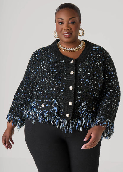 Frayed Boucle Knit Cardigan