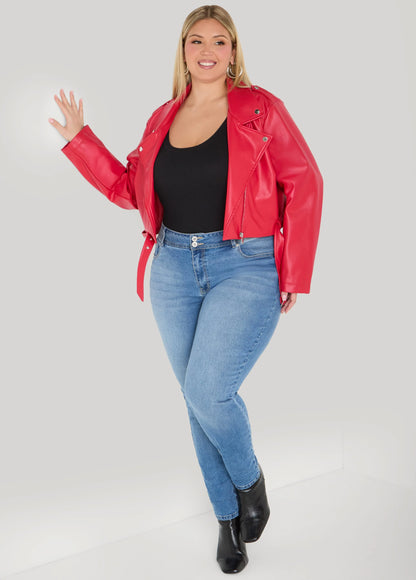 Cropped Faux Leather Moto Jacket