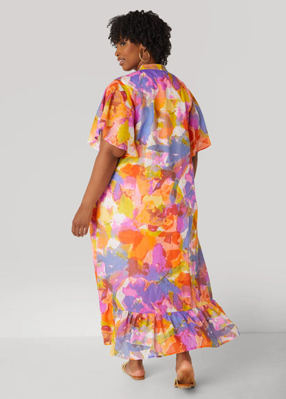 Pleated Watercolor Maxi Dress