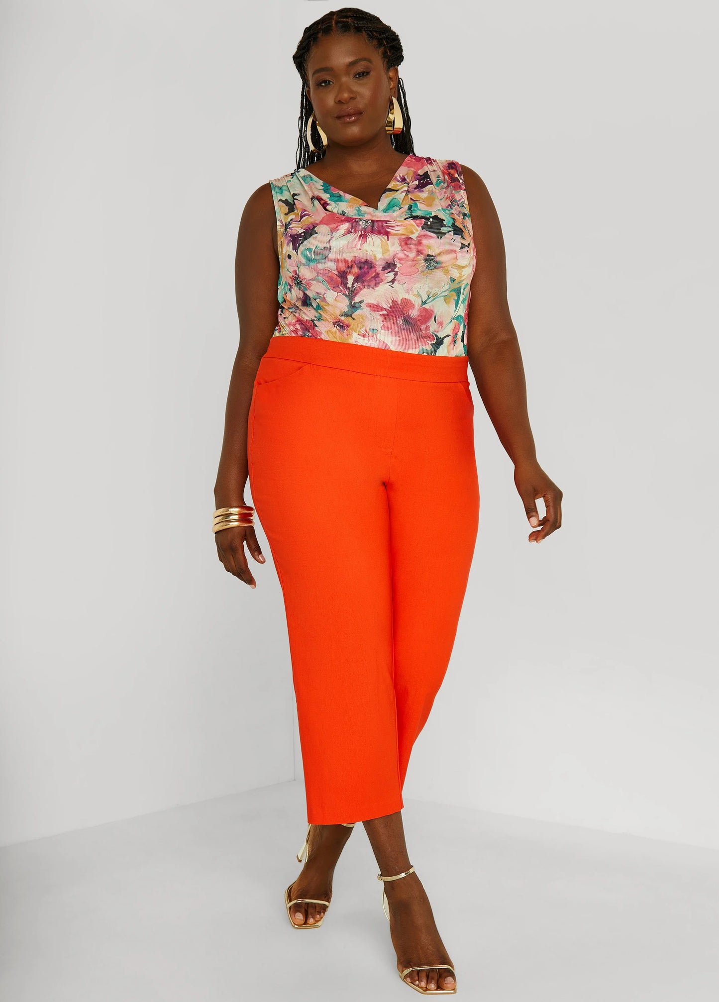 Cowl Neck Printed Mesh Top