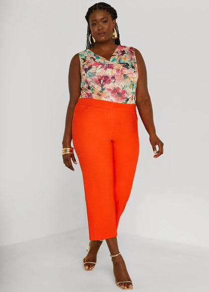 Cowl Neck Printed Mesh Top