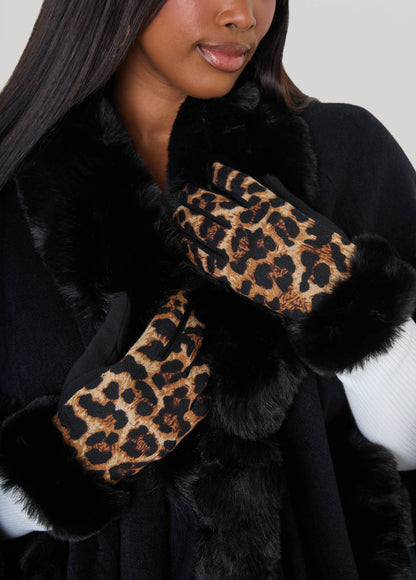 Faux Fur Cuffed Leopard Gloves