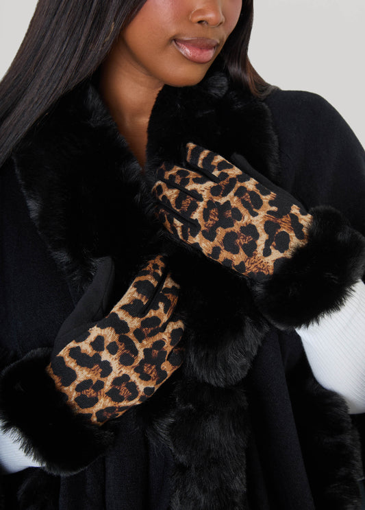 Faux Fur Cuffed Leopard Gloves