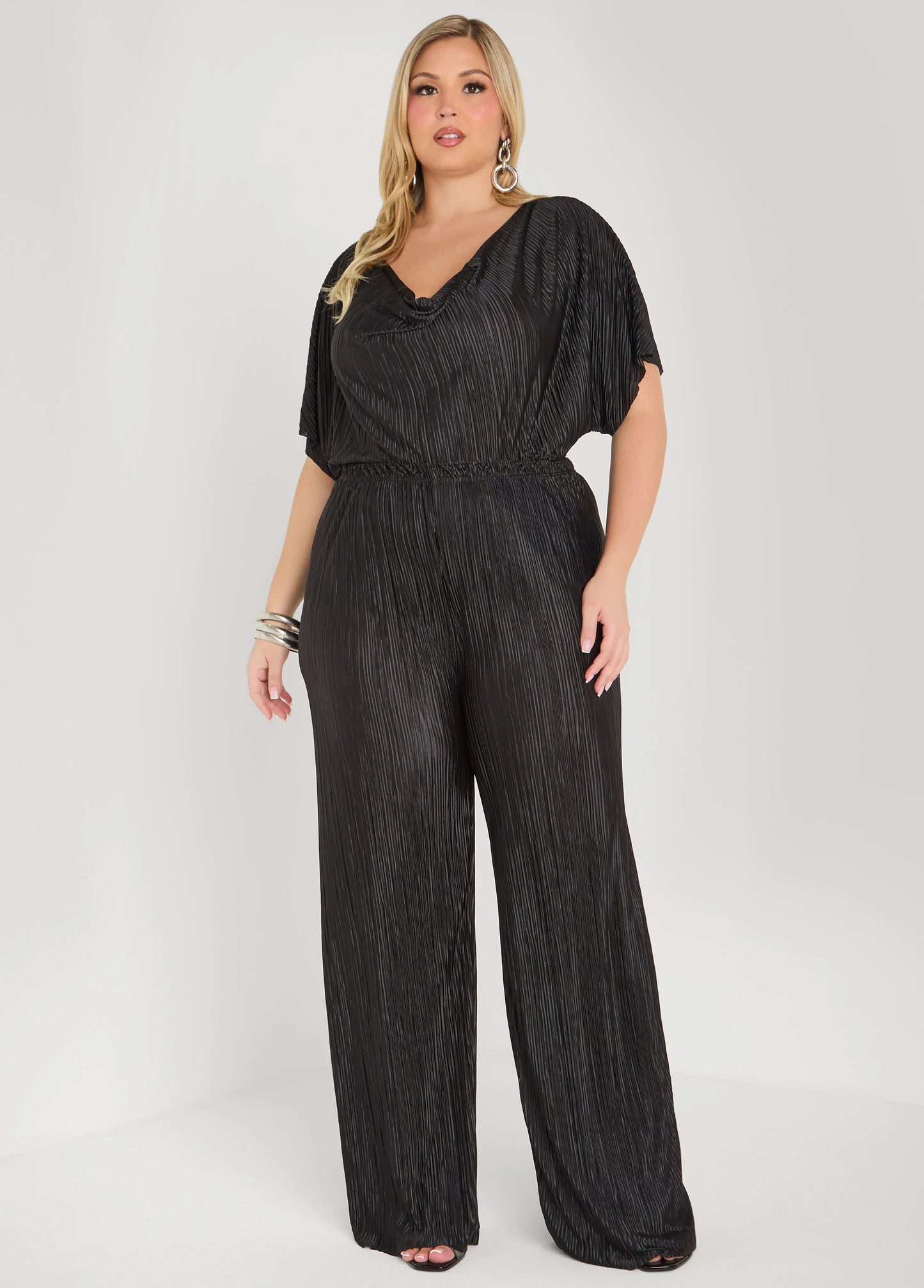 Cowl Neck Plisse Satin Blouse
