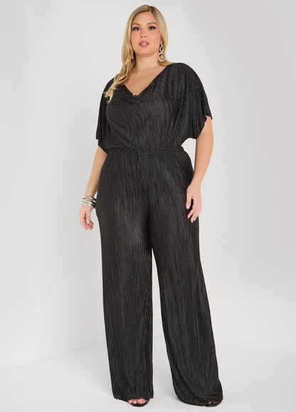 Cowl Neck Plisse Satin Blouse
