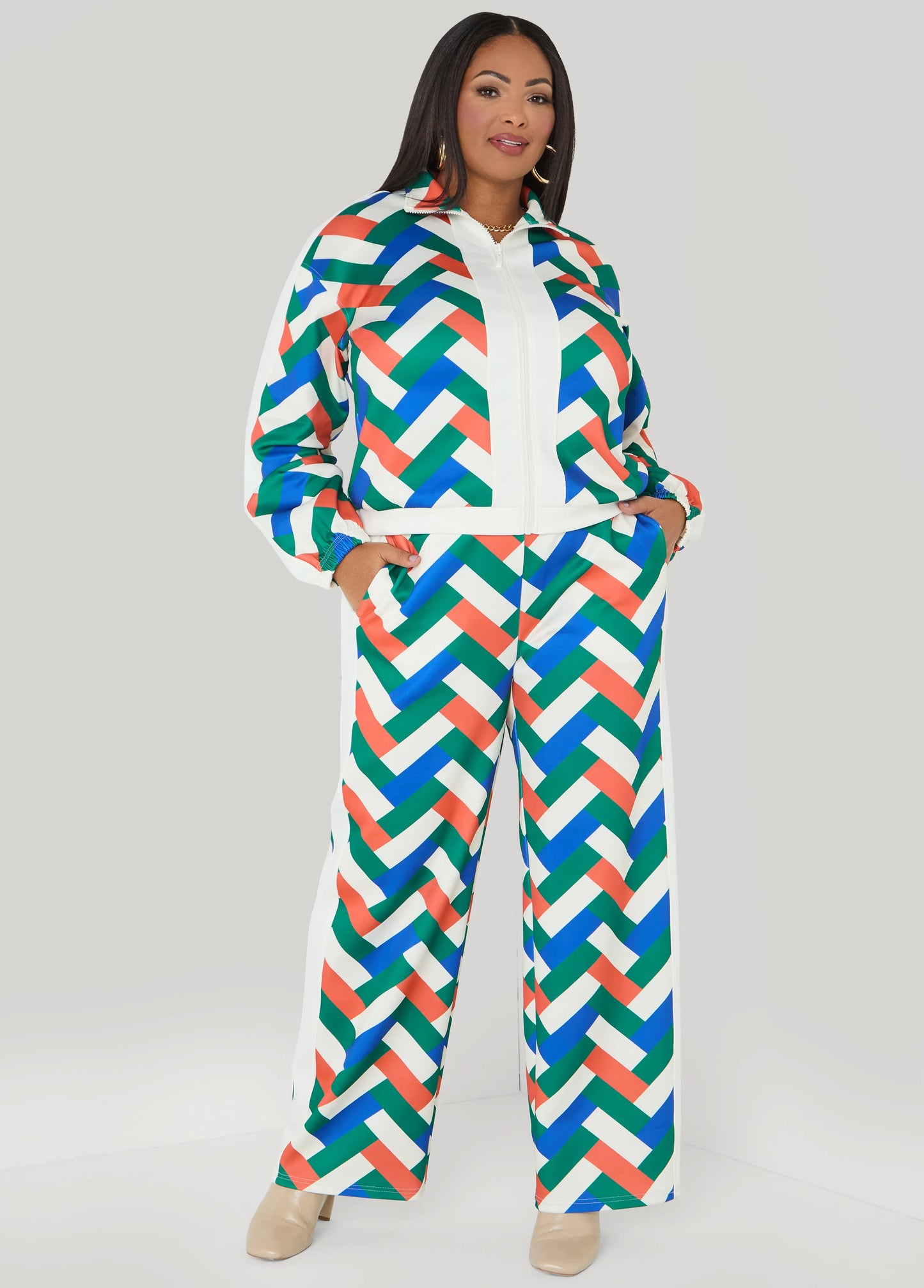 Geo Print Zip Front Track Jacket