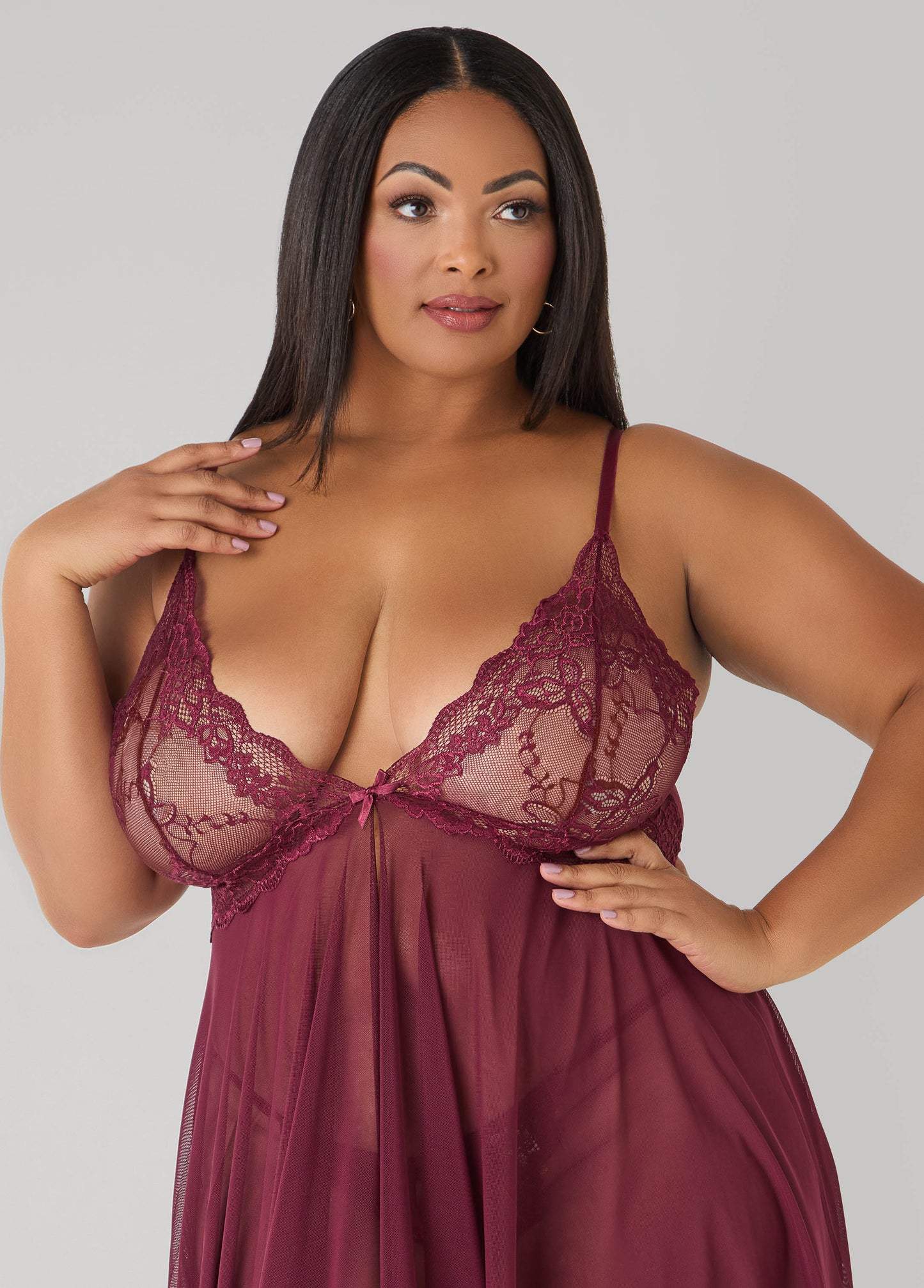 Embroidered Mesh Babydoll Set