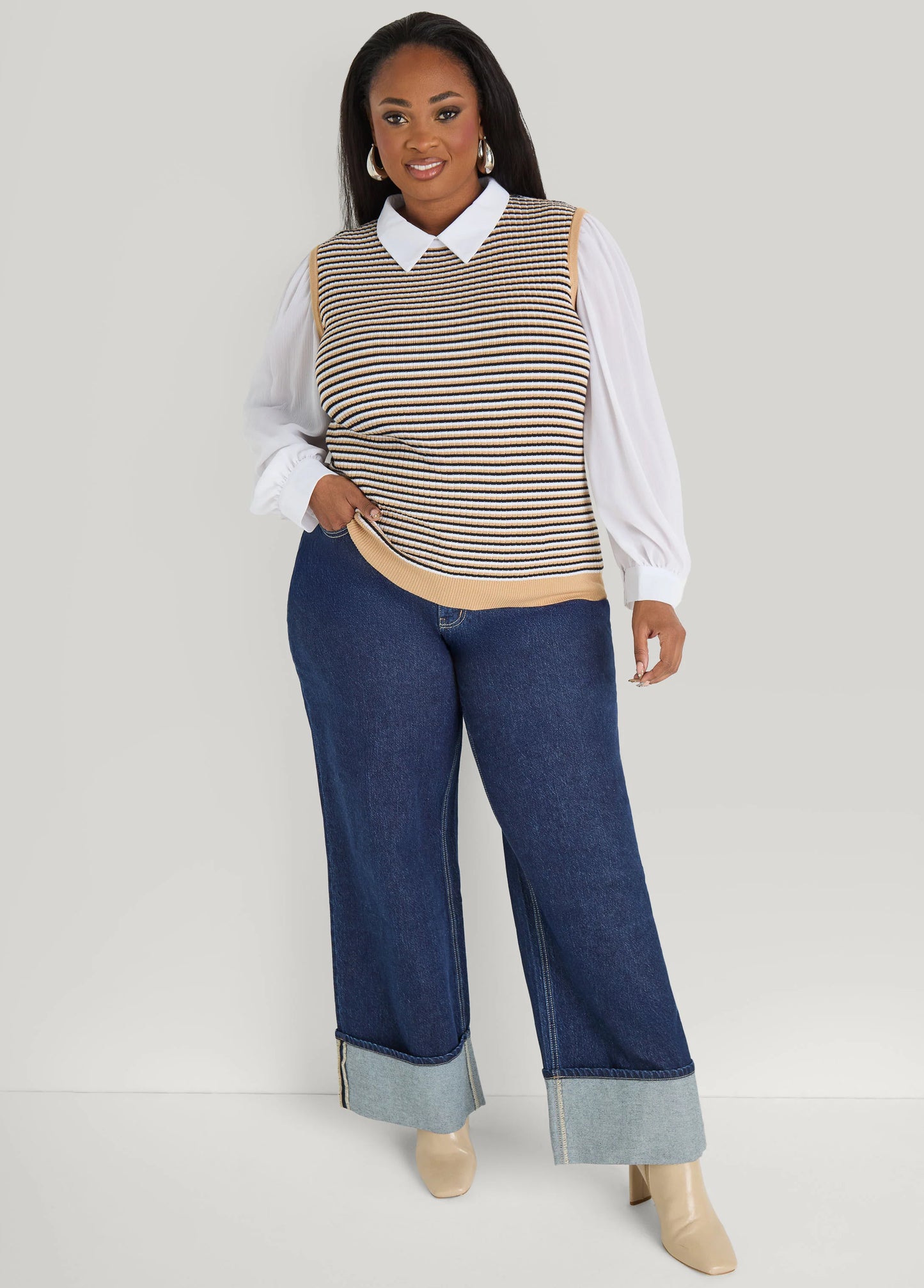 Paneled Striped Sweater