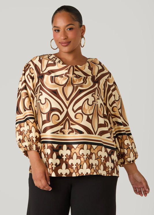 Fleur De Lis Cowl Neck Blouse