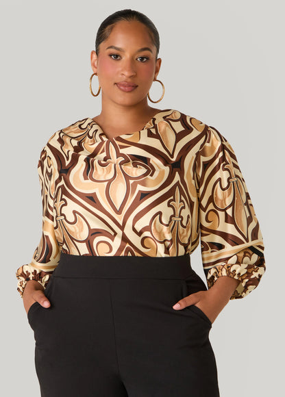 Fleur De Lis Cowl Neck Blouse