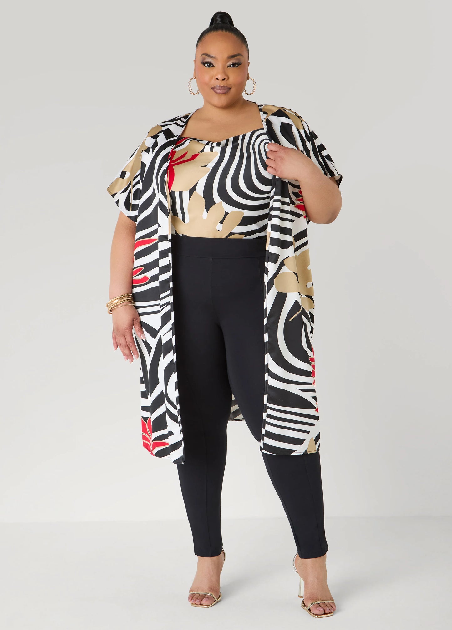 Floral Print Satin Duster
