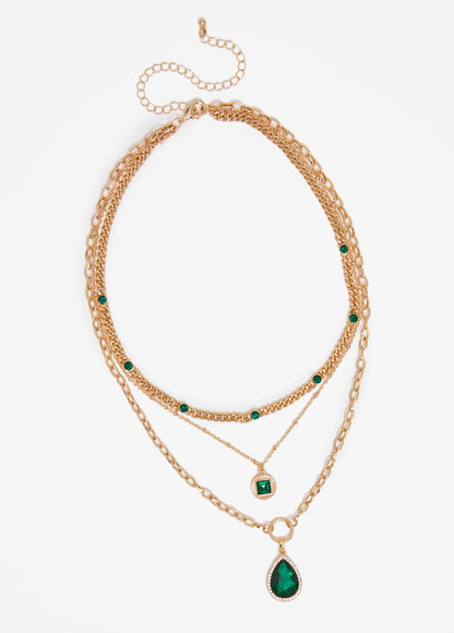 Crystal Layered Gold Tone Necklace