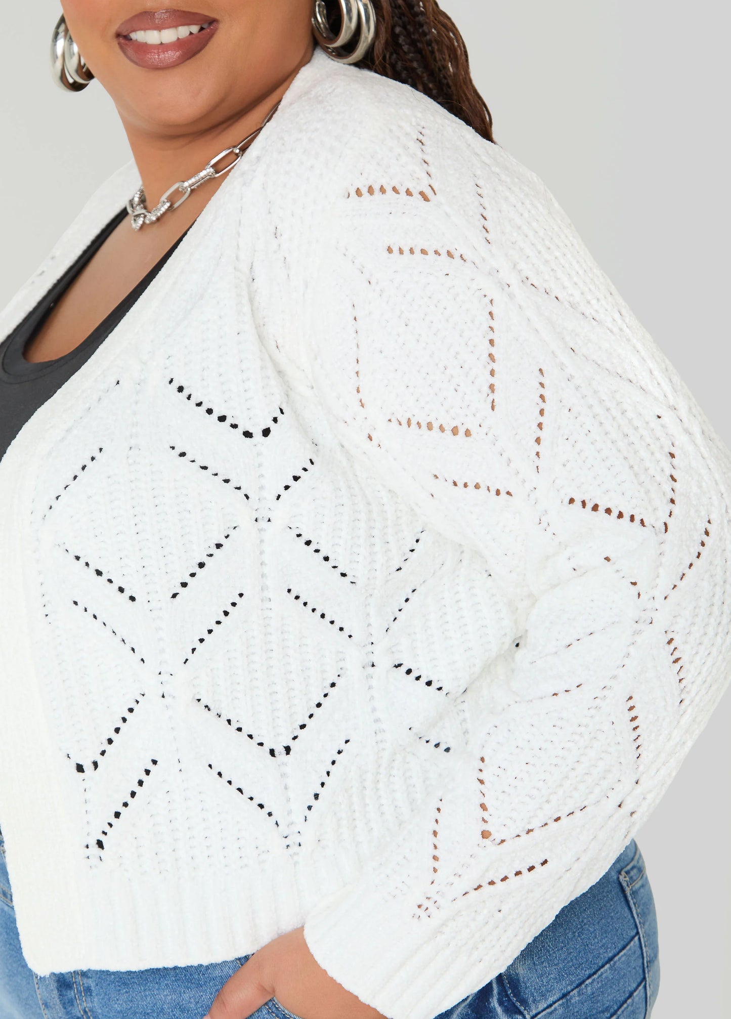 Pointelle Knit Chenille Cardigan