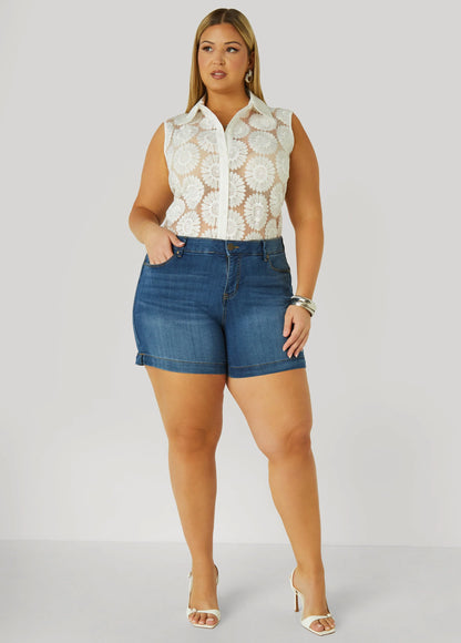 Floral Embroidered Mesh Shirt