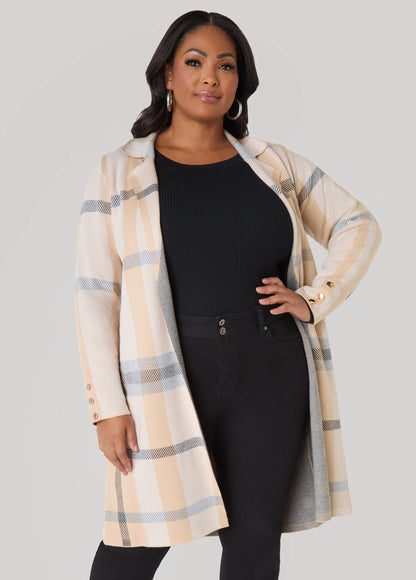 Belted Plaid Cardigan
