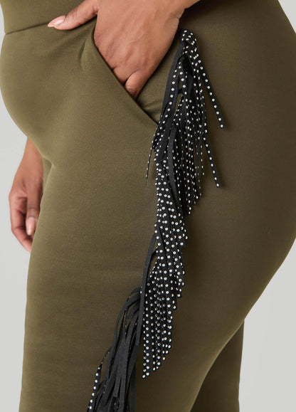 Studded Fringed Track Pants